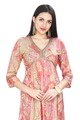 Alia Cut Floral Print Pink Knee-Length Kurti for Women